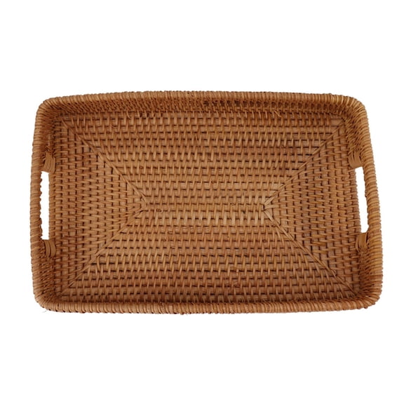 Yajisi Hand‑Woven Rattan Tray – Large Rectangular Serving Basket with Handles, Eco‑Friendly, Ideal for Fruits, Desserts & Tea Room Décor