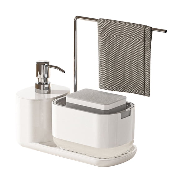 Yajisi Hand and Dish Soap Dispenser Set, Push-Type Liquid Box with Rag Holder, 9.06 inches / 23 cm