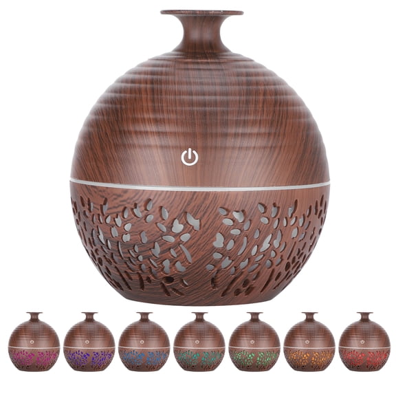 Yajisi Hollow Out Air Humidifier Desktop LED Aroma Diffuser USB Mist Maker Essential Oil Diffuser Deep Wood Grain 130ml (5.9 inches / 15 cm)