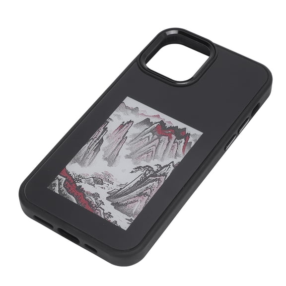 Yajisi Ink Screen NFC Projection Cell Phone Case for Apple iPhone 12 / 12 Pro, DIY Customizable Display, Aluminum Alloy Lens Frame, Shockproof TPU Bumper, Black