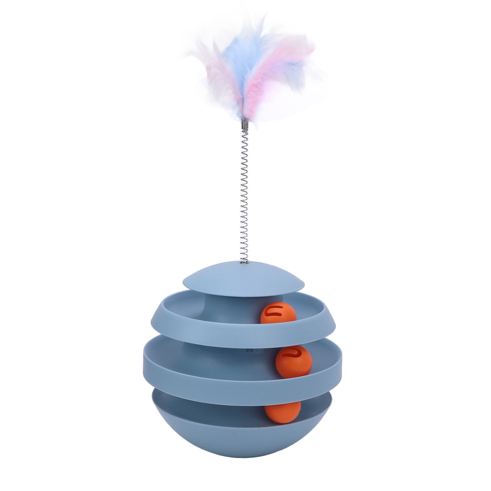 Yajisi Interactive Turntable Cat Tower Toy for Indoor Kittens, Roller Track with Balls & Teaser Wand, Puzzle Exercise Teaser, 8.66 inches / 22 cm, Haze Blue