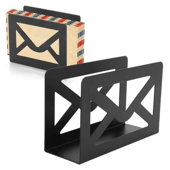 Yajisi Iron Mail Holder Durable Metal Letter Organizer with Envelope Cutouts, 60Envelope Capacity, Modern Black Design for Home & Office