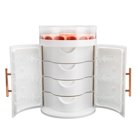 Yajisi Jewelry Storage Organizer Box 5 Layers Large Capacity 2 Doors Mini Cabinet for Fake Nails Cosmetics, White