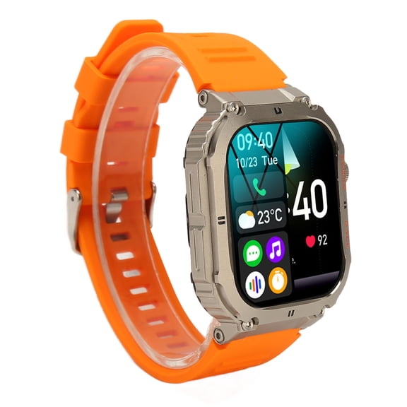 Yajisi K57pro Smart Watch for Android iOS, 1.96 inch Waterproof Fitness Tracker with Bluetooth Call, Heart Rate Monitor, Orange Silicone Band, Long Battery Life Sports Smartwatch