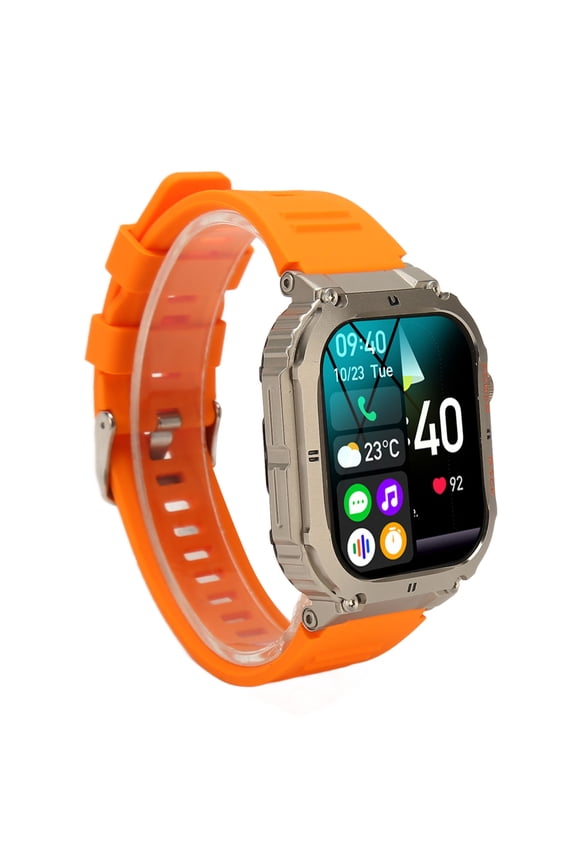 K57pro Smart Watch for Android iOS, 1.96 inch Waterproof Fitness Tracker with Bluetooth Call, Heart Rate Monitor, Orange Silicone Band, Long Battery Life Sports Smartwatch