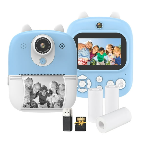 Yajisi Kids Instant Print Camera 1080P Digital Video Dual Lens 2.4 Inch IPS Screen 32GB TF Card Blue