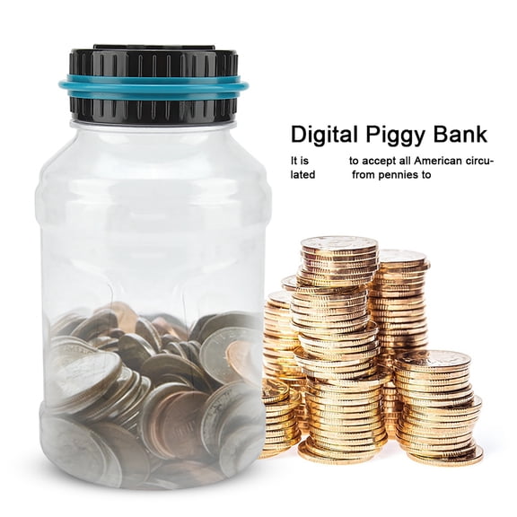 Yajisi LCD Display Digital Piggy Bank Money Box Clear Dollar Coin Counting Jar For Adults And Kids Automatic Coin Counter Large Capacity Savings Pot 4.5in/11.4cm Excellent Gift