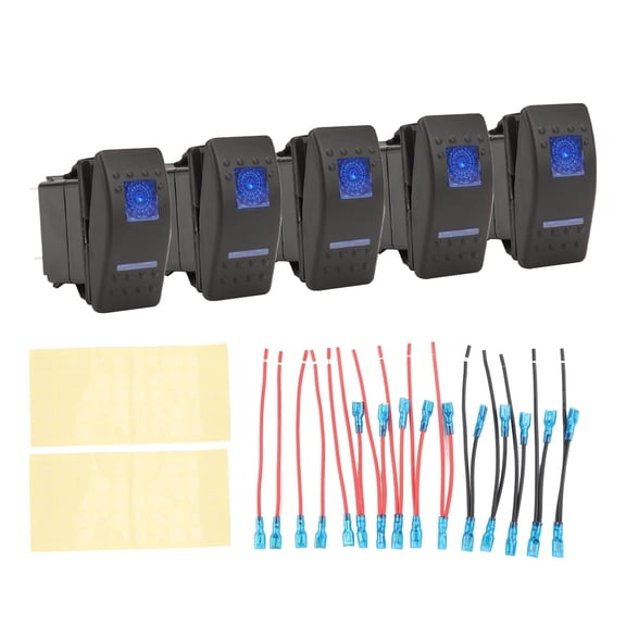 Yajisi LED 5Pin Rocker Switch 12V/24V Car Rocker Switch Panel with Blue Back Light, 18 in / 45.7 cm