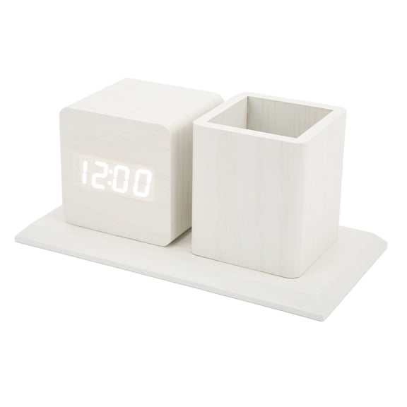 Yajisi LED Digital Alarm Clock Pen Holder Voice Control 3 Levels Brightness White (7.48 inches/19 cm)