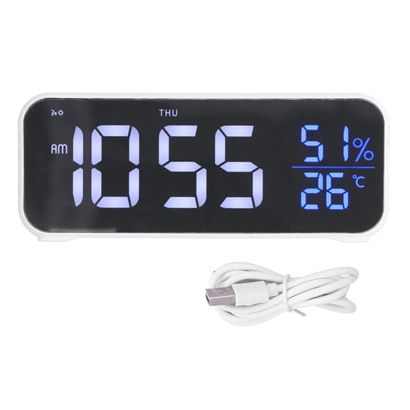 Yajisi LED Digital Alarm Clock, Rechargeable Electronic Clock with Temp Display, Apple White, 8.66" x 3.15" x 1.97"
