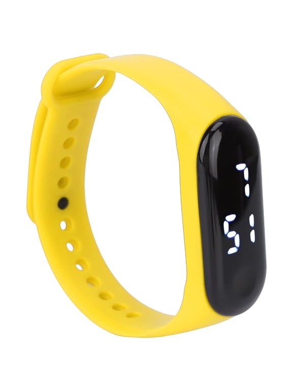 LED Digital Watch for Students Men Women Unisex Sport Wristwatch with Silicone Strap Yellow Plastic Case Touch Screen Casual Everyday Wear 0.47 inches / 1.2 cm Dial Thickness Minimalist Design