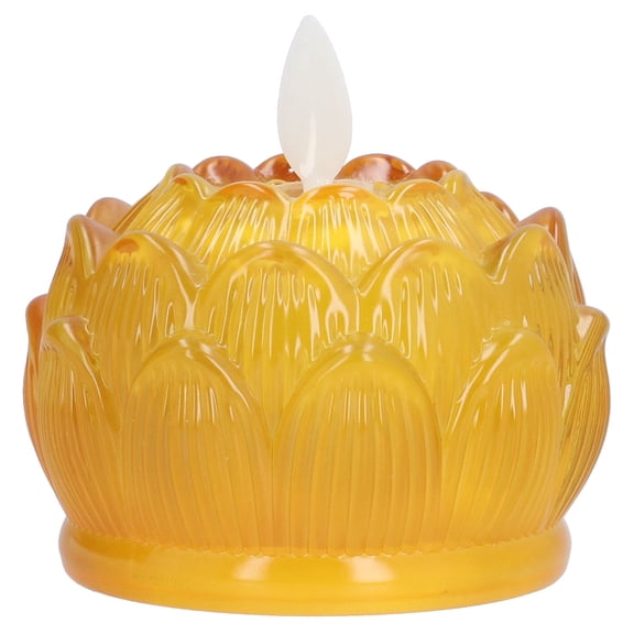 Yajisi LED Flower Lamp Imitation Glass Yellow Light Electronic Candle Lotus Decor for Home Office Buddhist Temple Meditation Room (3.0 x 3.0 x 2.4 inches / 7.5 x 7.5 x 6 cm)