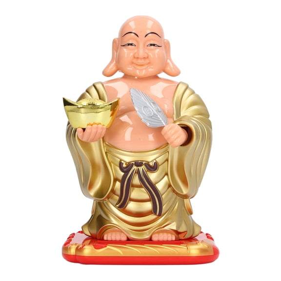 Yajisi Large Solar-Powered Laughing Maitreya Buddha Statue, Light-Activated Waving Head Ornament for Home & Car Decor, 7.5x5.3x4.7in