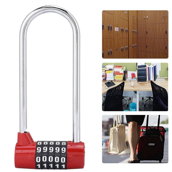Yajisi Large Zinc Alloy U-Shape Extra Long Shackle Combination Padlock for Cabinets & Doors, Red, 1 Pack