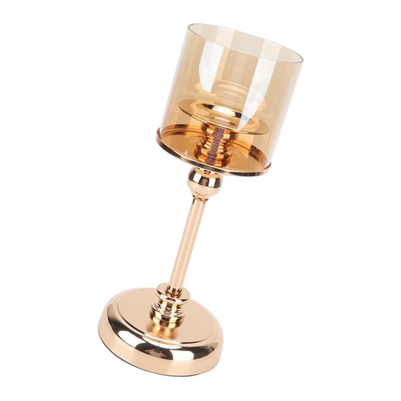 Yajisi Light Luxury French Candlestick Holder, 11.6x4.7x4.7 in Champagne Gold Table Candle Holder for Romantic Dinner, Wedding & Home Decor, Iron & Glass