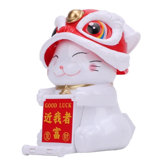 Yajisi Lion Dance Lucky Cat Car Dashboard Ornament Solar Powered Auto Nodding Figurine 3.7 inches / 9.5 cm Red