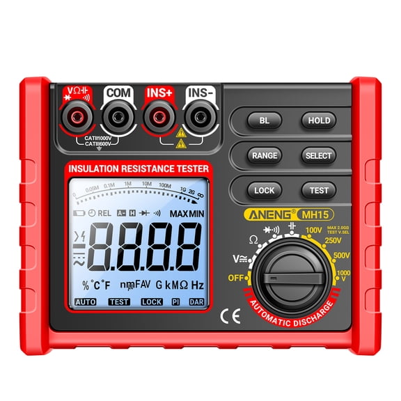 Yajisi MH15 Digital Insulation Resistance Tester Megohmmeter 6000 Counts AC DC Volt Diode Meter, Black Red 6.61x5.2x2.36 Inches Highly Accurate Measuring Tool for Transformers Motors Cables