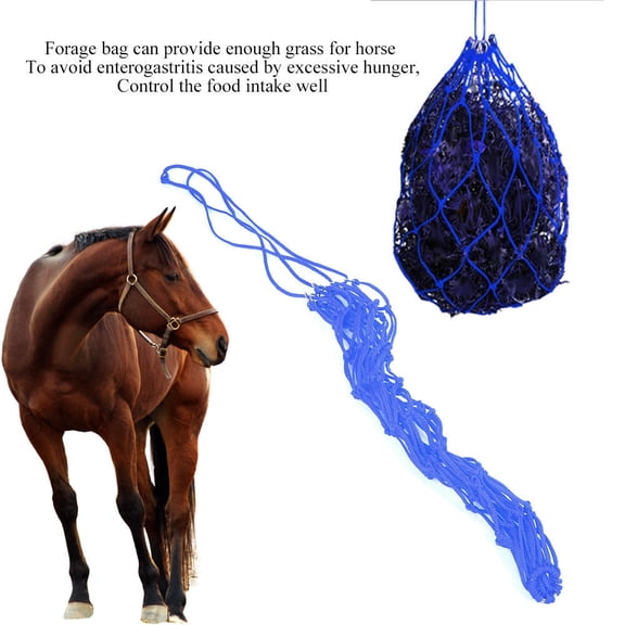 Yajisi Medium 20-Strand Nylon Slow Feed Hay Net for Horses – Heavy-Duty Forage Bag (Blue)