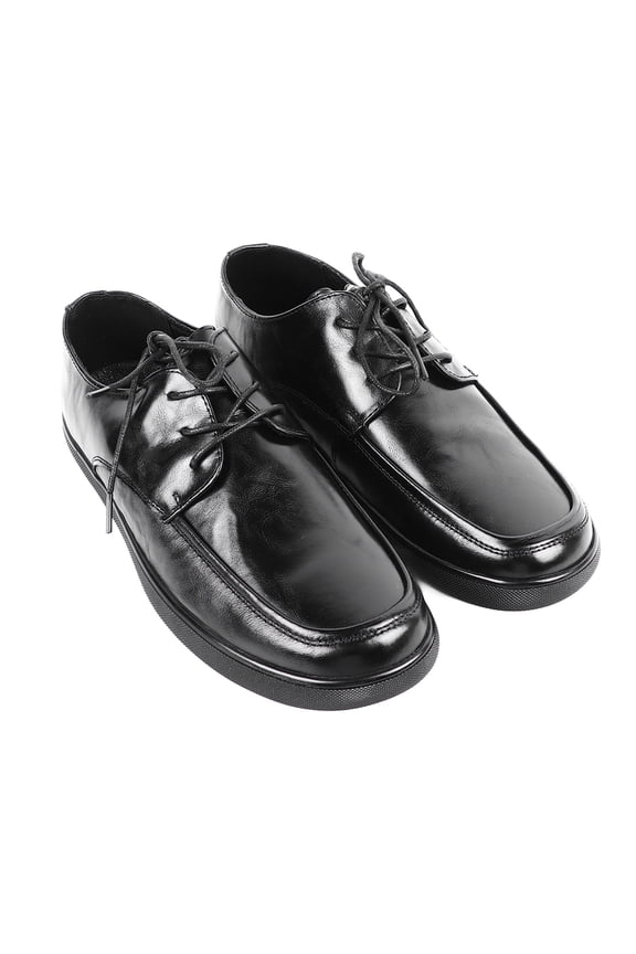 Men PU Leather Shoes Lace Up Round Head Low Cut Flat Comfortable Breathable Dress Shoes For Walking Work Casual Black Size 8.0 (Approx. 10.0 inches / 255 mm Foot Length)