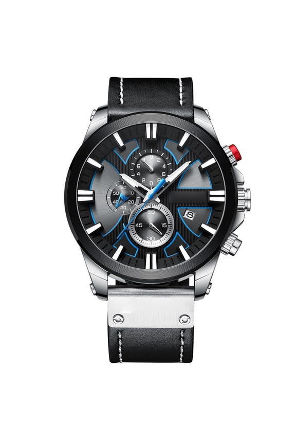 Men's 3ATM Waterproof Chronograph Quartz Watch with Gift Box, Black Band and Silver Case