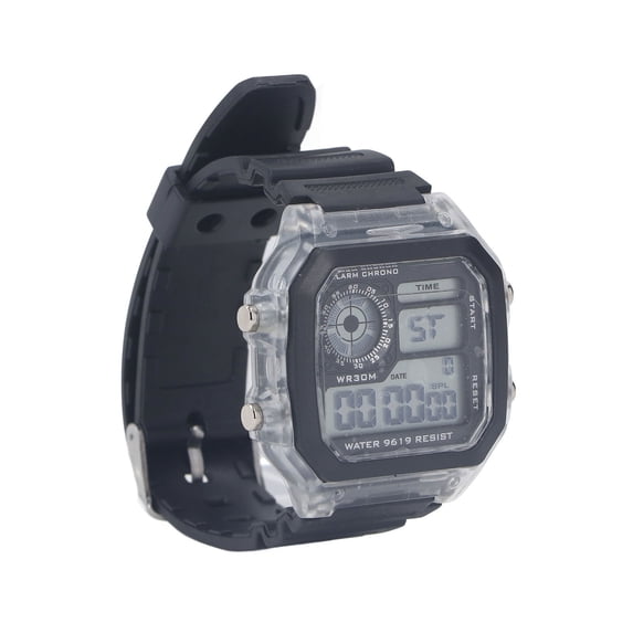Yajisi Men's Electronic Sports Watch Waterproof Digital Wristwatch Luminous Alarm Transparent Clear, 12.2 inches / 31 cm