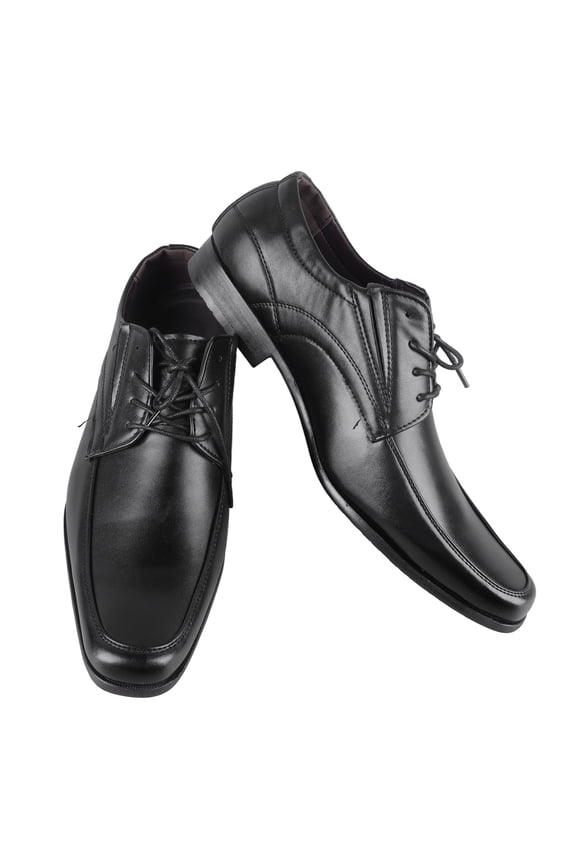 Men's PU Leather Classic Dress Shoes Formal Lace-Up Square Toe Casual Footwear, Black, Size 46