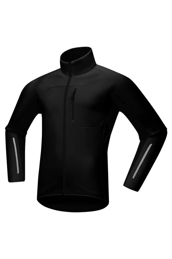 Men's Winter Cycling Jacket Windproof Waterproof Soft Shell Warm Fleece Lined Outerwear Multiple Pockets High Visibility Reflective Active Coat Black Size XL (1.26 lbs / 11.42 inches)
