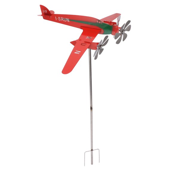 Yajisi Metal Aircraft Weather Vane 3D Red Airplane Windmill Wind Spinner Roof Decor for Garage Dome Barn Patio Yard Garden, Rustproof Iron & Stainless Steel, 11 inches / 28 cm