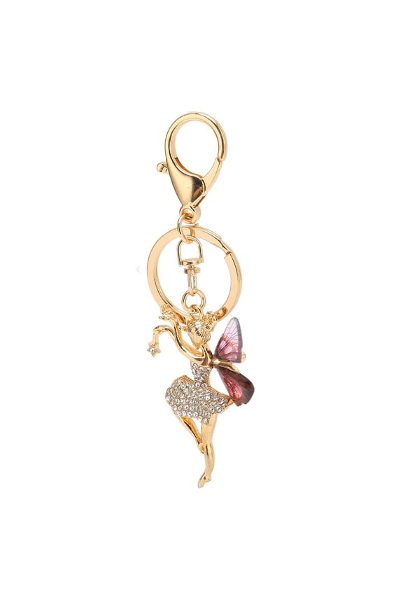 Metal Fairy Keychain Portable Decorative Beautiful Great Gift Key Ring Accessory for Handbag Purse Backpack Wallet Car Keys, Elegant Rose Red Charm Pendant