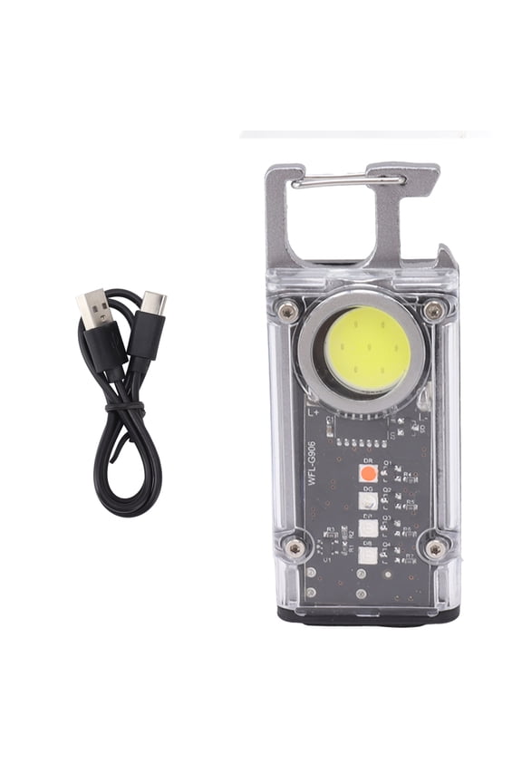 Mini COB Work Light Portable Rechargeable Pocket Flashlight Magnetic Hook Keychain Light with 8 Modes Multifunctional Bottle Opener Emergency Camping Light, Silver (3.94 in / 10 cm)
