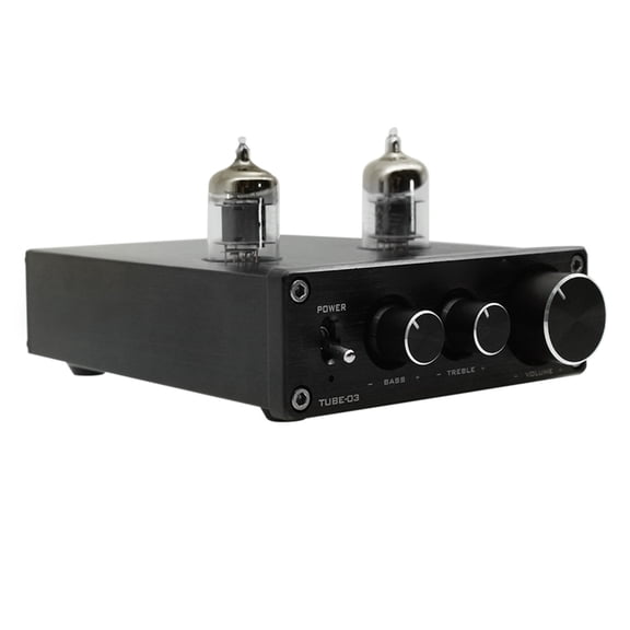 Yajisi Mini HiFi Audio Preamplifier 6K4 Vacuum Tube Amplifier Buffer with Treble and Bass Adjustment, RCA Preamp for Home Audio Systems, Black Color, EU Plug Edition (4.72 inches / 12 cm)