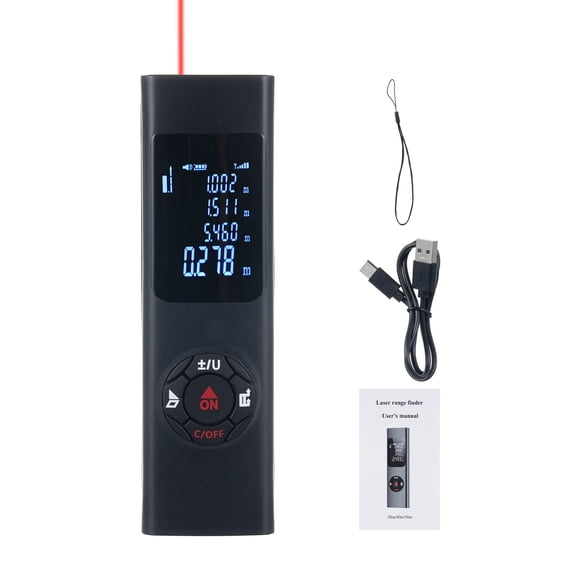 Yajisi Mini Laser Measure High-precision Laser Distance Meter IP54 Waterproof Measures Distance Area Volume Pythagoras with LCD Backlit Black (4.33 inches / 11 cm)