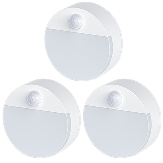 Yajisi Motion Sensor Wall Light Intelligent Cabinet Night Light Bedside Stair Lamp LED Automatic Induction Soft Glow for Hallway Kitchen Bedroom Battery Powered, Circle Shape, Warm White, 3 Pack