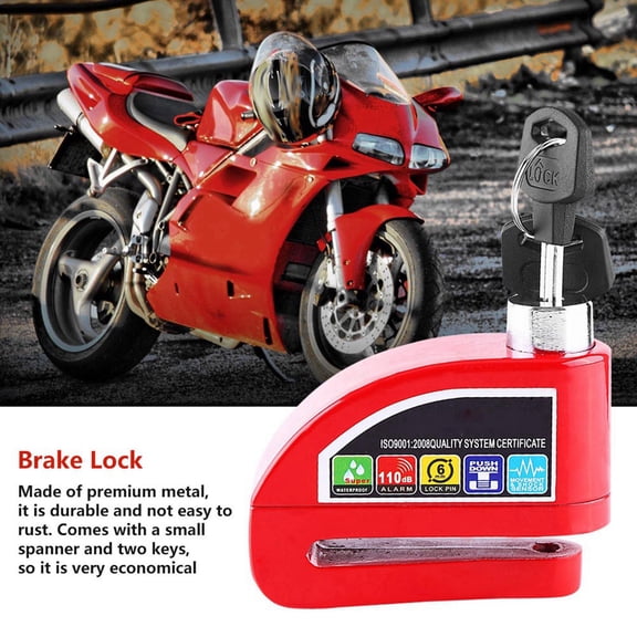 Yajisi Motorcycle Scooter Bicycle Anti-Theft Disc Brake Lock with 110dB Alarm System, Heavy Duty Metal Wheel Padlock with 2 Keys for Bike Security, Red (3.5 x 2.4 in / 89 x 60 mm)