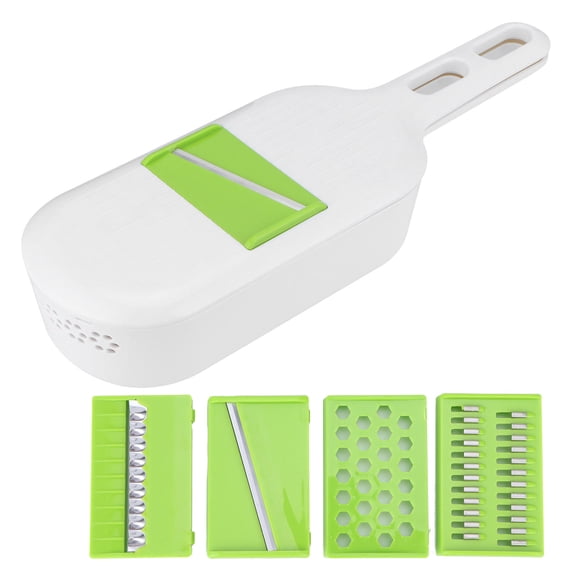 Yajisi Multifunctional Mandoline Slicer & Stainless Steel Vegetable Grater Food Chopper. Potato Turnip Dicer with 4 Interchangeable Blades & Container for Kitchen Use (13.6 inches / 34.5 cm)