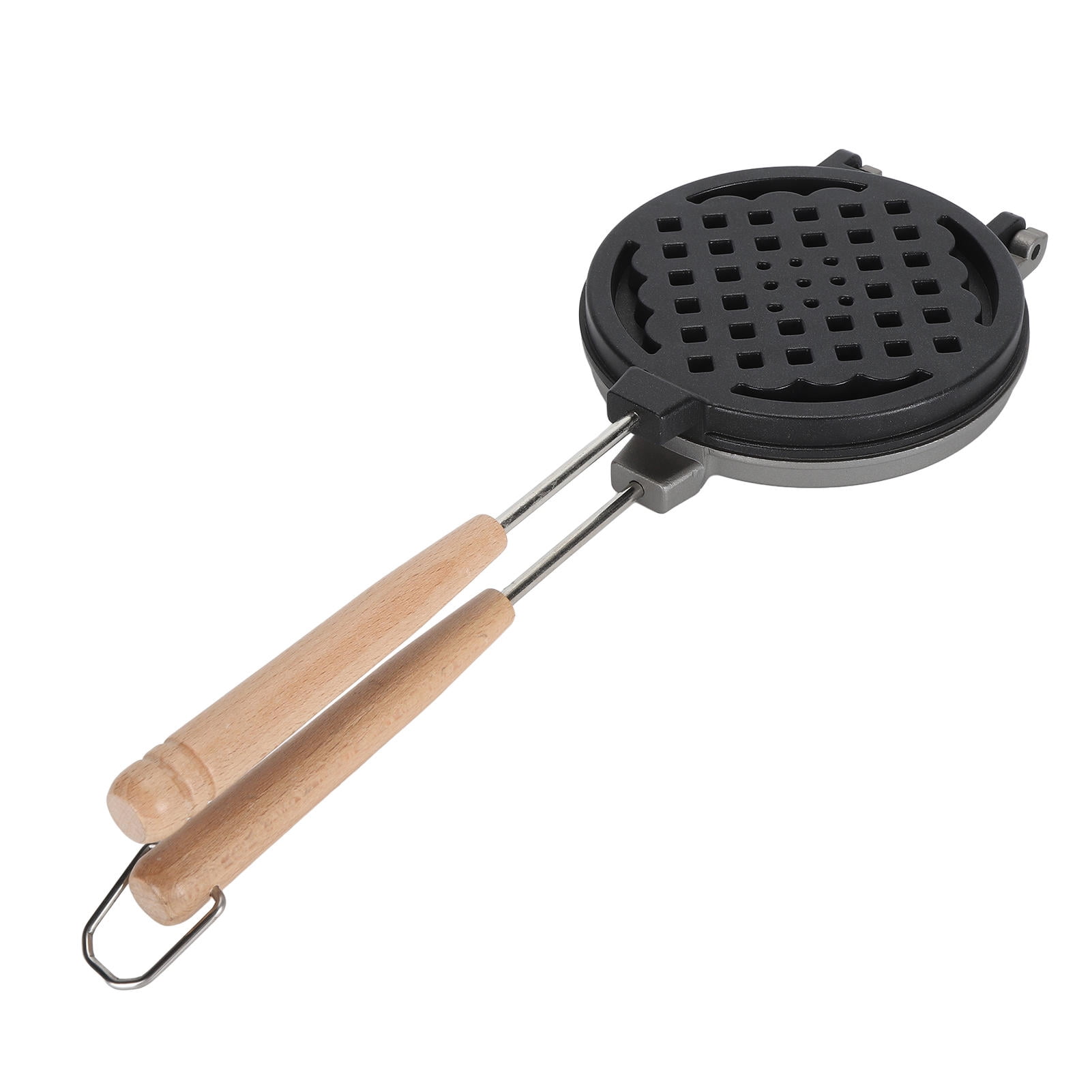 Yajisi Non-Stick Waffle Maker Pan with Removable Wooden Handle, Dual-Sided Camping Waffle & Sandwich Toaster (23x23x4cm)