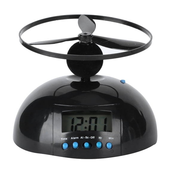 Yajisi Novelty Flying Alarm Clock, Digital Helicopter Propeller Clock for Heavy Sleepers, Battery Operated Portable Mini LCD Display Alarm Clock for Bedroom and Travel, Black (5.5 inches / 14 cm)