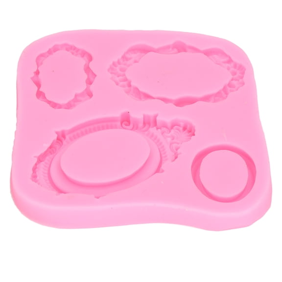 Yajisi Pink Silicone Frame Mold 4 Types Fondant Cake Decorating Mirror Shape Chocolate Mould for Cooking Baking DIY Crafts Cake Decorating Mold (3.15 inches / 8 cm)