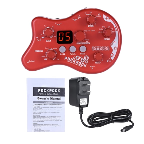 Yajisi PockRock Portable Guitar Multi-Effects Processor Pedal with 15 Effect Types 40 Drum Rhythms LCD Display for Electric Guitars (5.1 x 3.3 x 1.2 inches / 13.0 x 8.5 x 3.0 cm)