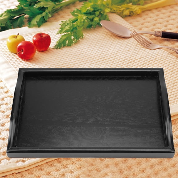 Yajisi Portable Binaural Solid Wood Tea Coffee Snack Food Serving Tray Plate Rectangle Platter with Raised Edges for Dining Home Restaurant Kitchen (11.81 inches / 30 cm, Black)