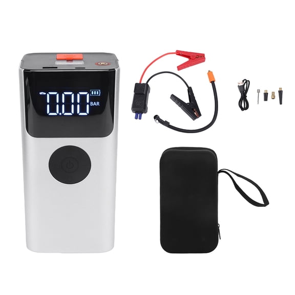 Yajisi Portable Car Battery Jump Starter 150PSI 80W Air Compressor Emergency Power Pack Tire Inflator with Heavy-Duty Clamp, Smart Booster Pump for Trucks Motorcycles (9.84 x 5.51 x 4.72 Inches)