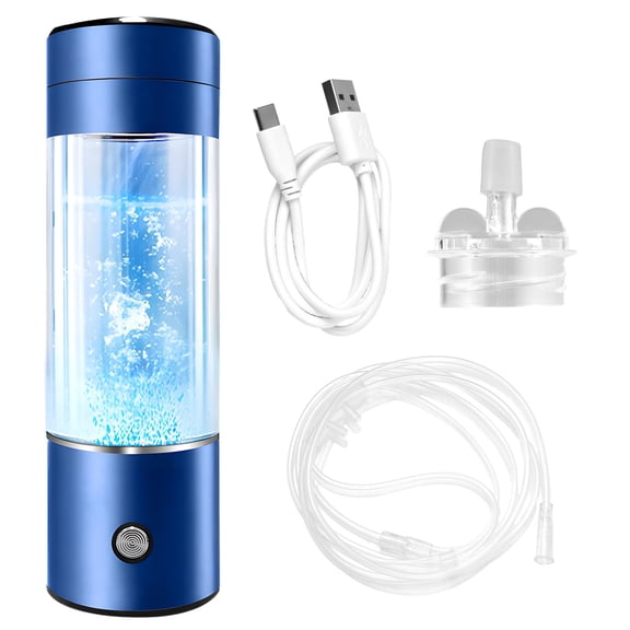 Yajisi Portable Hydrogen Water Bottle Generator SPE PEM Technology Ionizer Machine USB Rechargeable High Borosilicate Glass 330ml / 11.1 oz Blue