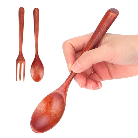 Yajisi Premium 2-Piece Heat Resistance Phoebe Wood Fork and Spoon Set, Eco-Friendly Durable Kitchen Utensils for Home, Office, and Restaurant, 7.87 inches / 20 cm