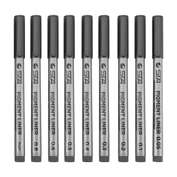Yajisi Premium 9-Piece Water Based Brush Pen Set, Assorted Fine Point and Brush Tip Sizes for Detailed Drawing, Smooth Writing, and Professional Sketching, Black Ink, 5.5 inches / 14 cm Length
