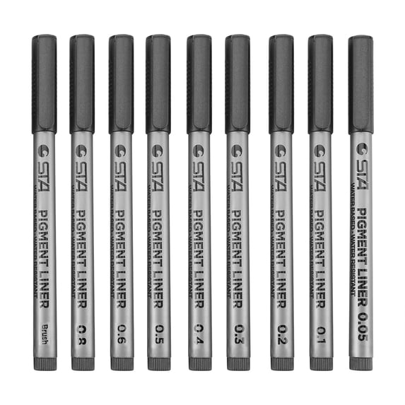 Yajisi Premium 9-Piece Water Based Brush Pen Set, Assorted Fine Point and Brush Tip Sizes for Detailed Drawing, Smooth Writing, and Professional Sketching, Black Ink, 5.5 inches / 14 cm Length