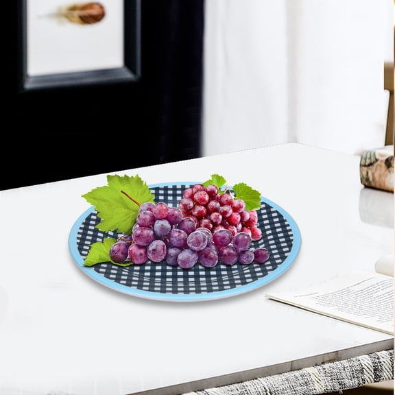 Yajisi Premium A5 Melamine Resin Round Dinner Plate 8.7 Inches / 22 cm Durable Lightweight Salad Dish Blue Plaid Pattern for Home Kitchen Restaurant and Hotel Use