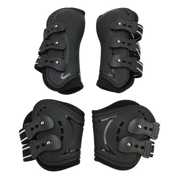 Yajisi Premium Horse Front Hind Leg Boots Shock Absorption Breathable Open Front PU Shell Tendon Protector Set for Jumping Show Riding, Large (11.8 inches / 30 cm), Black