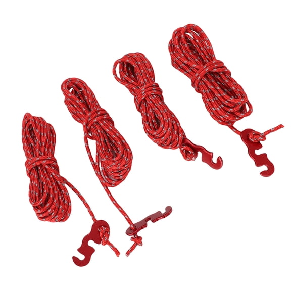 Yajisi Premium Outdoor Camping Rope 9.8ft Heavy Duty Nylon Wind Proof Reflective Strip Adjustable Length Tent Cord Tie Down Rope for Canopy (9.8 ft / 3 m, Red, 4-Pack)