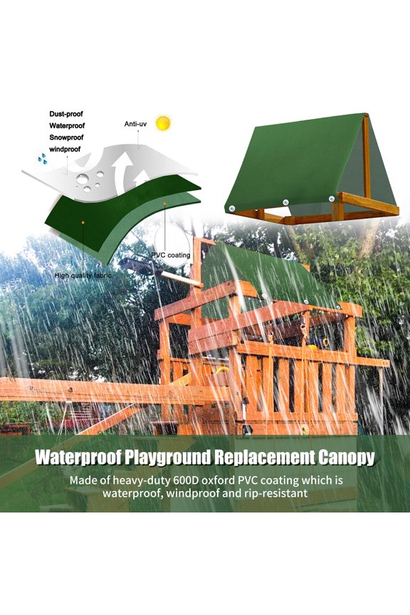 Premium Playground Replacement Canopy Cover Heavy Duty Waterproof Outdoor Sunshade Tarpaulin UV Protection Backyard Playset Roof Tent Tarp Rip-Resistant 43 x 90 Inches / 109 x 228 cm Green