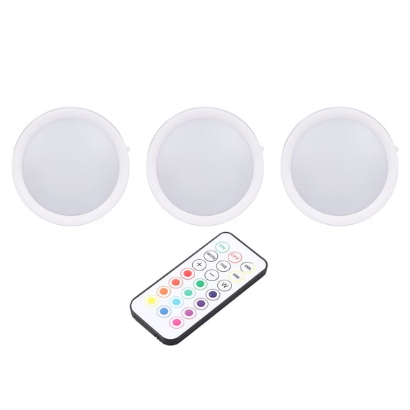 Yajisi Premium Rechargeable LED Puck Light Set with E26 Base, Dimmable 4 Colors Changing Push Under-Cabinet Night Light, Wireless Tap Closet Lamps with Remote and Timer (3 Pieces / Pack, Warm White)